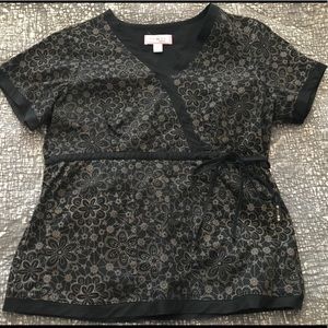 Koi tie waist black patterned Large scrub top